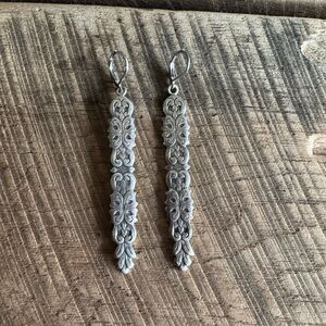 Elegant Sterling Silver Dangle Earrings made to look like spoon handles artisan